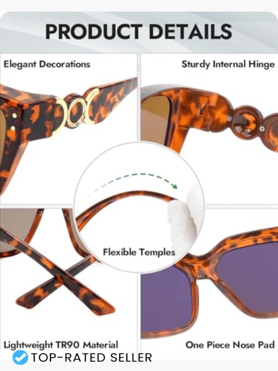 Vintage Oversized Square Sunglasses UV400 Protection Polarized Lens Retro Frame main image 5